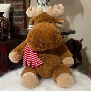 🫎🥥🥔Plush Moose Toy with Red Striped Scarf